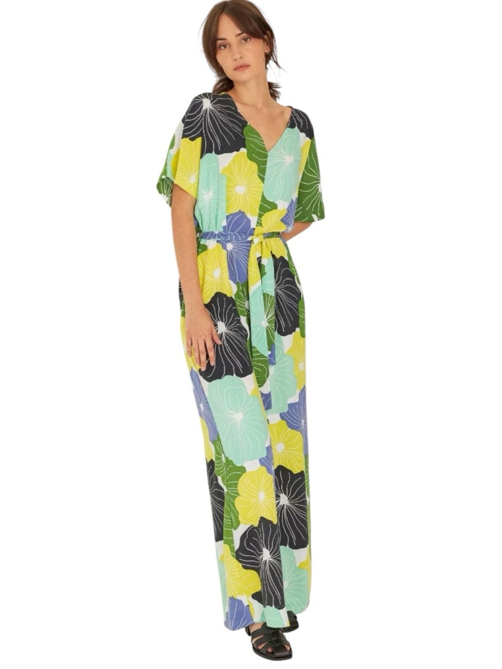 SKFK Kaie Kokomo Floral Print EcoVero Wide Leg Relaxed Fit Jumpsuit Pockets US 6